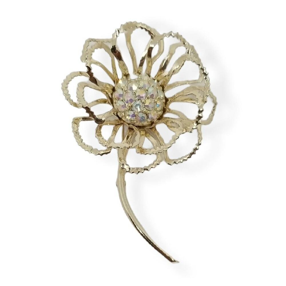 Sarah Coventry Allusion Brooch AB Austrian Rhinestone High Relief Flower Pin